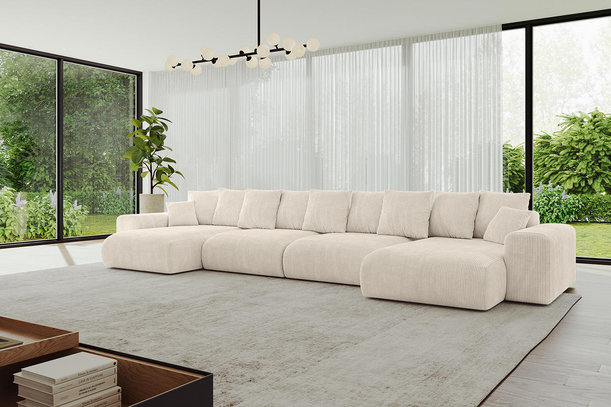WOHNLANDSCHAFT mit Schlaffunktion ESKAR-U2-464x176x72cm Beige - Ecru, Holzwerkstoff/Kunststoff (176/72/464cm) - ALTDECOR