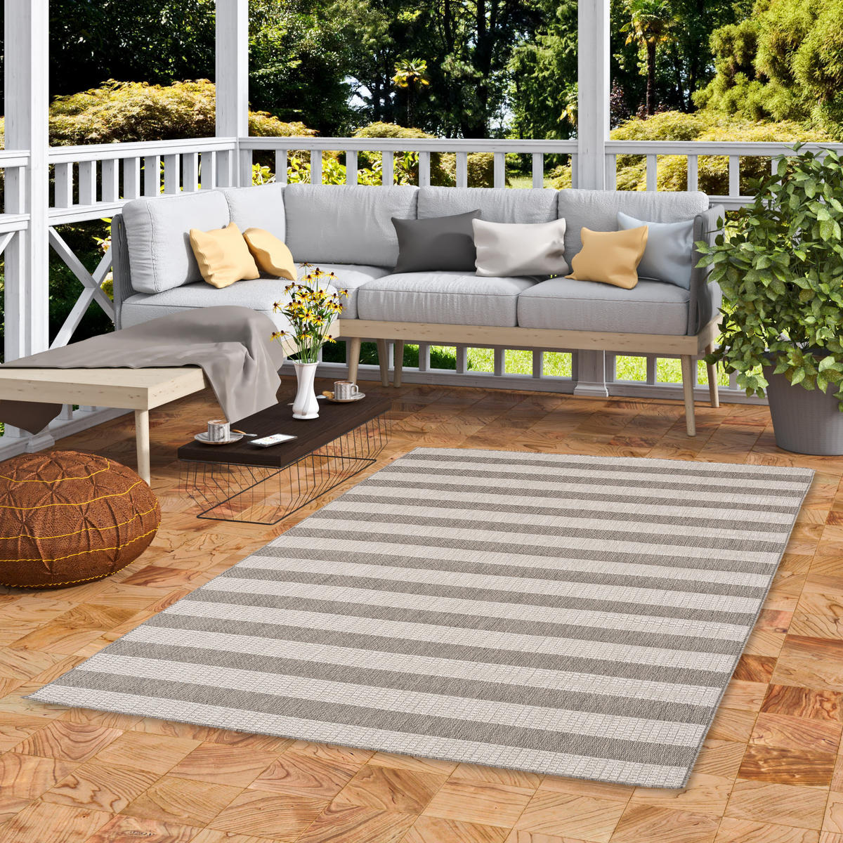 IN & OUTDOOR TEPPICH FLACHGEWEBE VALENCIA STREIFEN - Grau, Textil (120/170cm) - Pergamon
