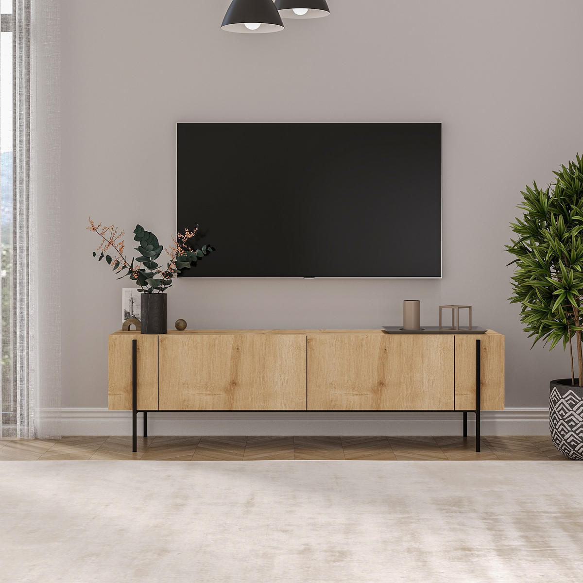 TV-MÖBEL Herman Beige - Beige, Holz (160/45.6/31.4cm) - Habitat Garten