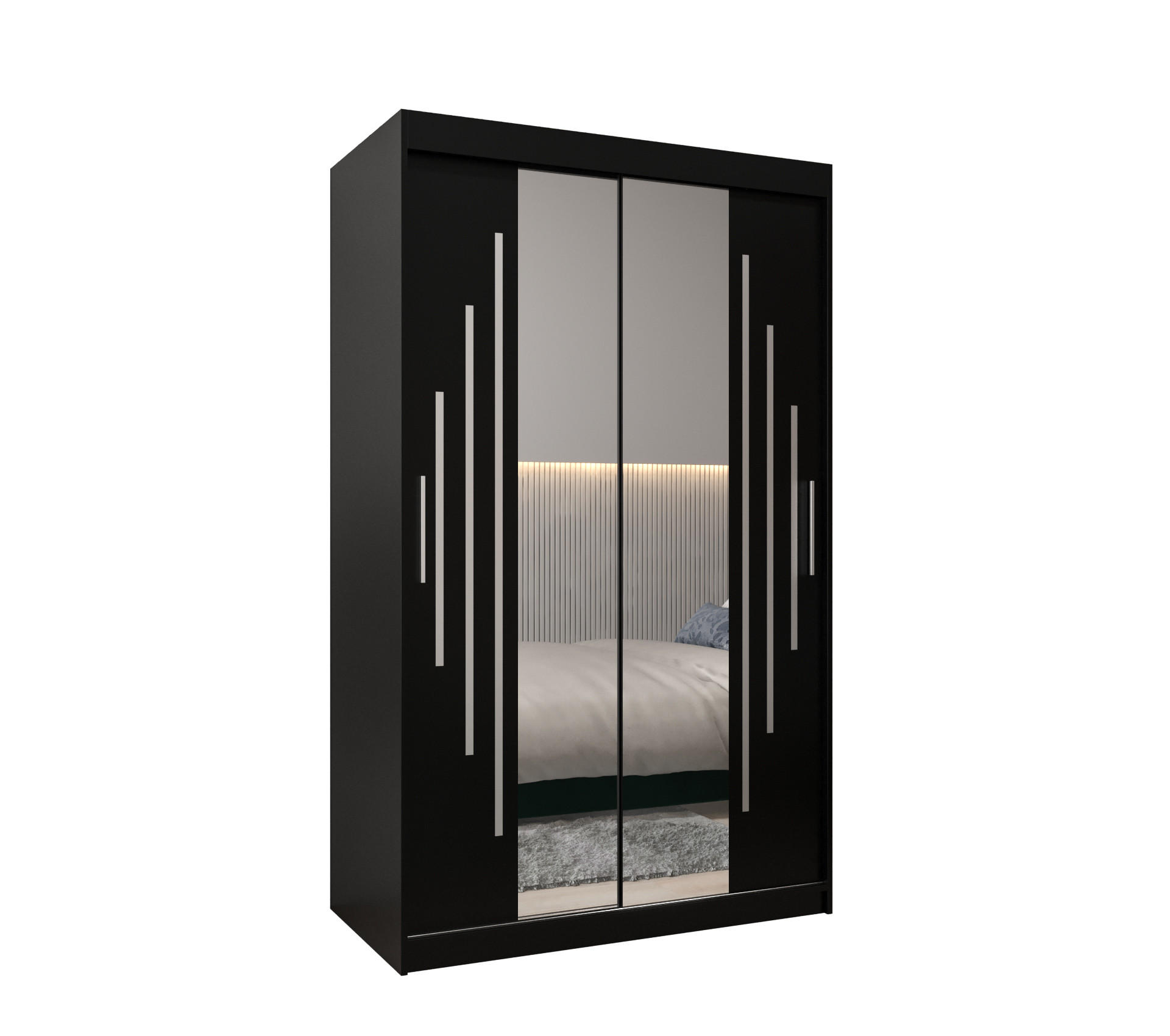 Abiks Möbel Schwebetürenschrank Schwarz, Schwarz 120x200x62 cm