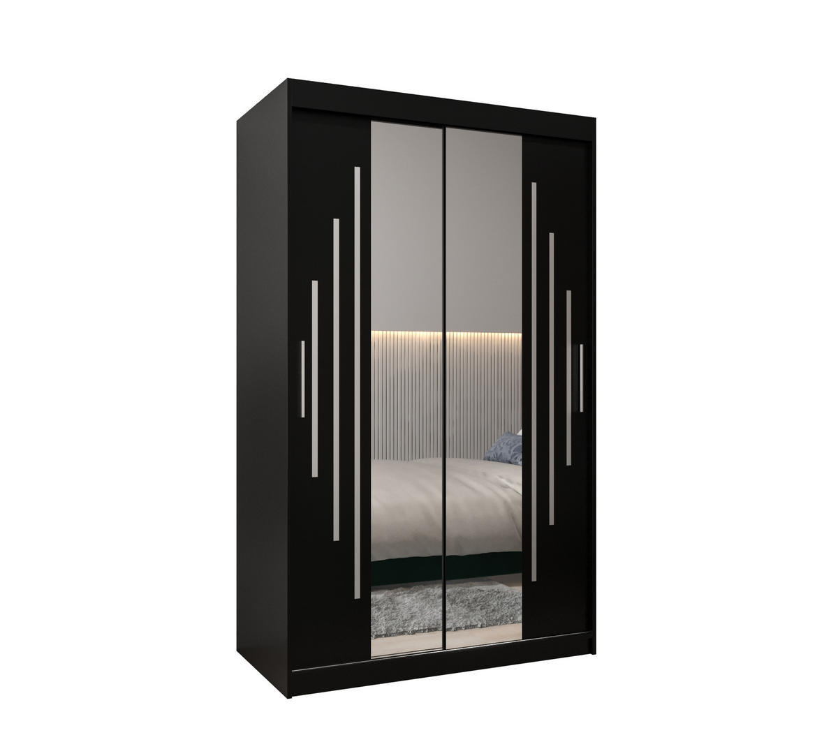 SCHWEBETÜRENSCHRANK 200/120/62 2-türig - Silberfarben/Schwarz, Holz/Kunststoff (120/200/62cm) - Abiks Möbel
