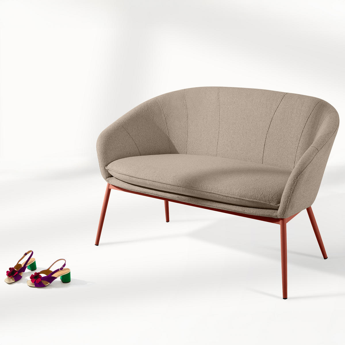 GARTENMÖBELSET SOLIS Gartenlounge-Set, hellbraun/rot - Hellbraun, Textil/Metall - KONSIMO®