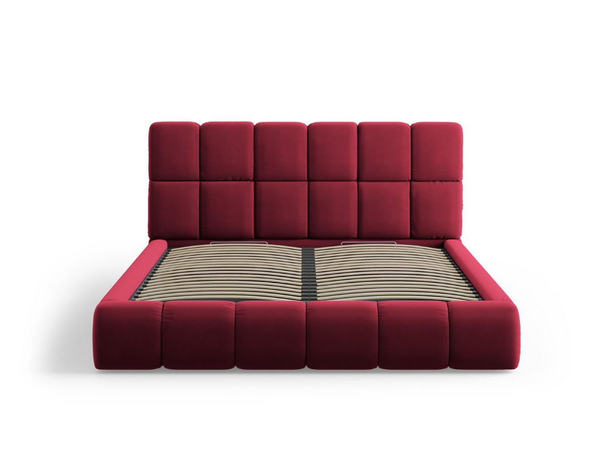 BETT mit Bettkasten und Kopfteil Bellis aus Samt rot 200x200cm - Rot, Textil (200/200cm) - Micadoni