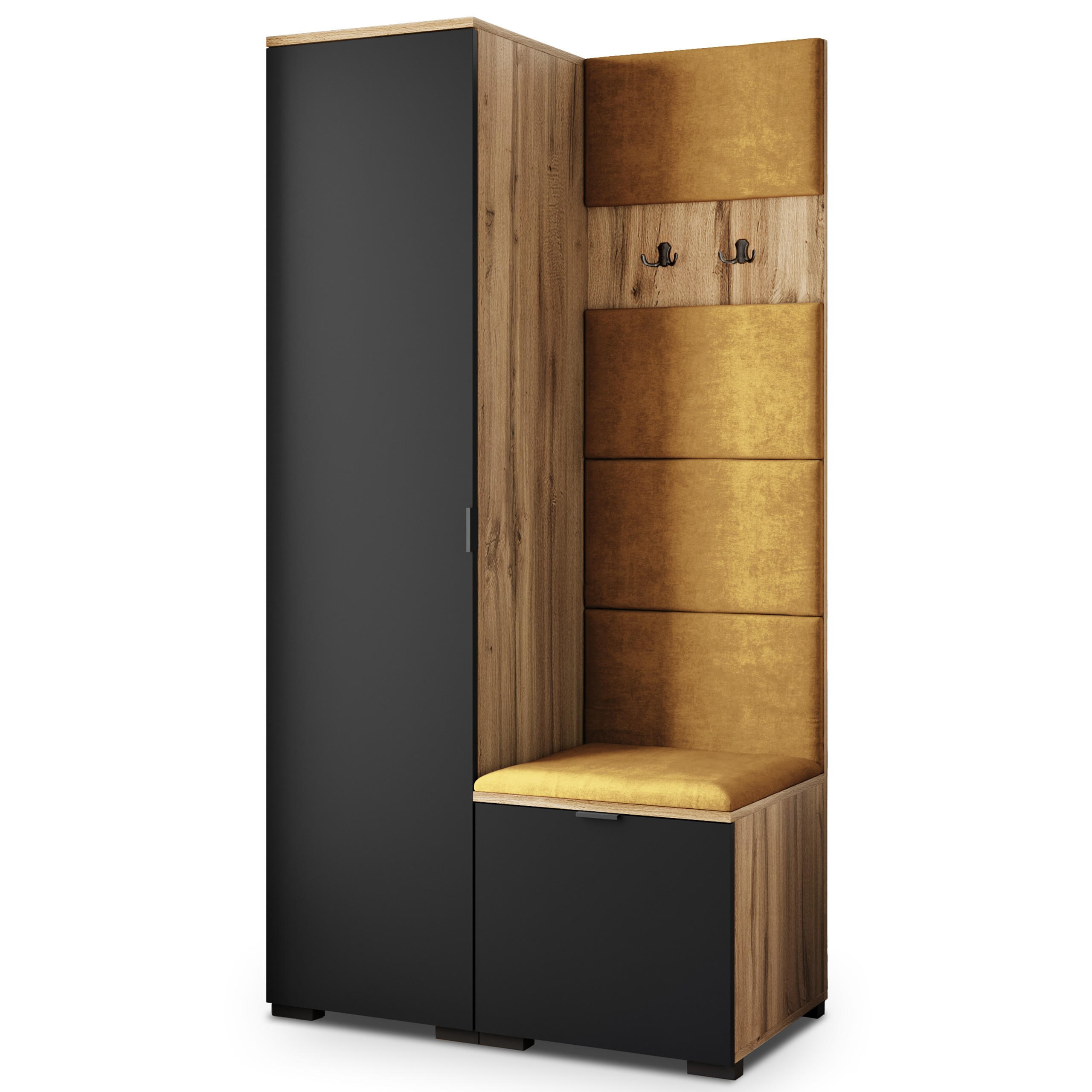 Masseno Garderobenschrank Eiche Wotan, Schwarz, Gelb 95x181x51 cm