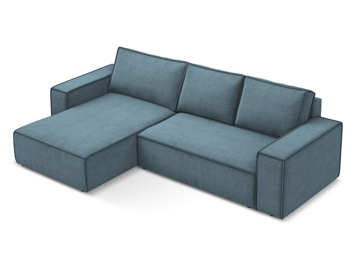 ECKSOFA mit Schlaffunktion Strukturstoff Stoff Blau - Blau/Schwarz, Kunststoff/Textil (185/290cm) - Makamii