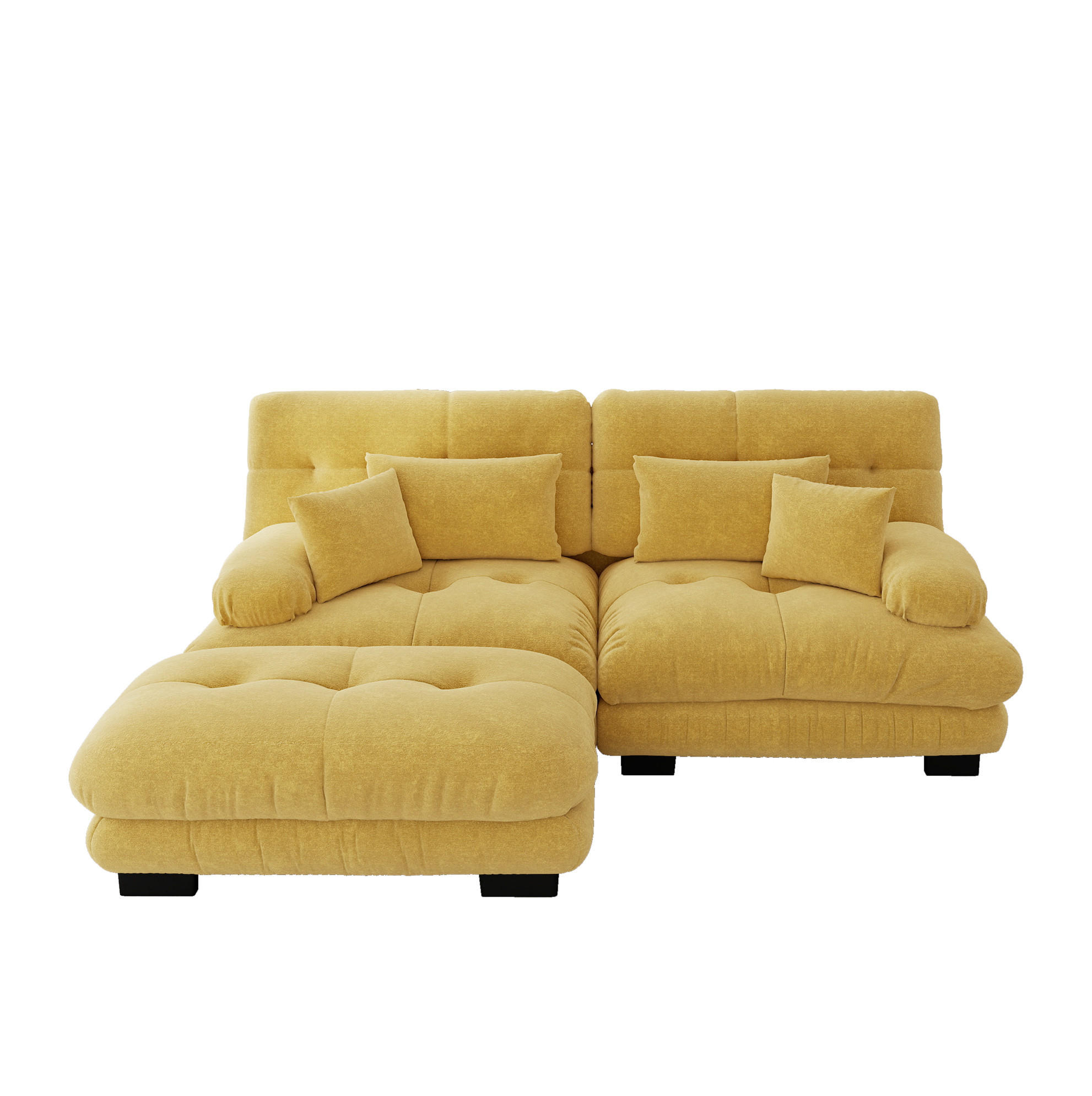ECKSOFA mit modularer Ottoman, breiten Armlehnen und Zierkissen aus Chenille, Gelb - Gelb, Textil (220/145cm) - Redom