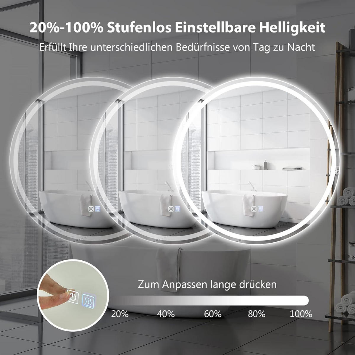 LED-SPIEGEL dimmbar Silber - Silberfarben, Glas (4/60/60cm) - COSTWAY