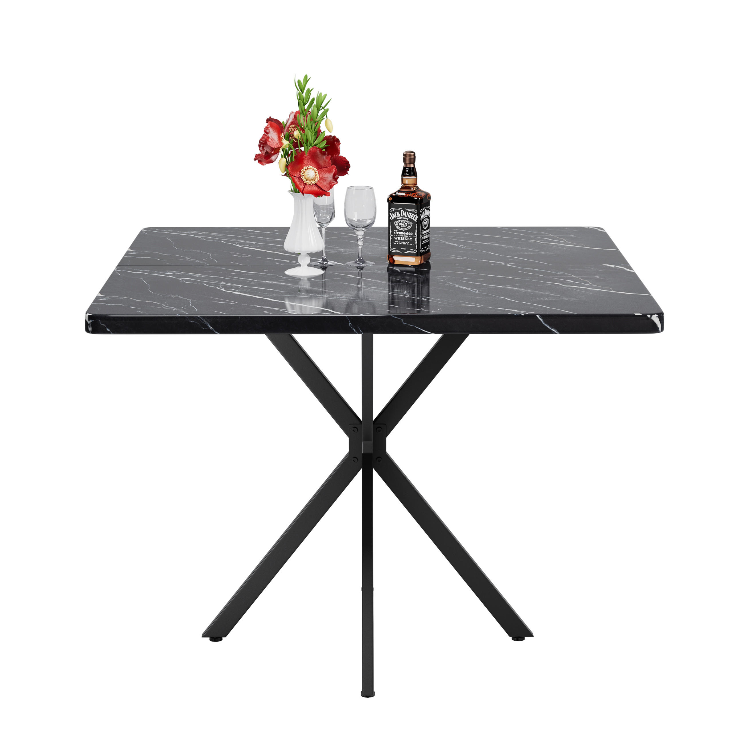 ESSTISCH Schwarzer mit Metallbeinen - Schwarz, Holz (98/98/76cm) - Oxeza