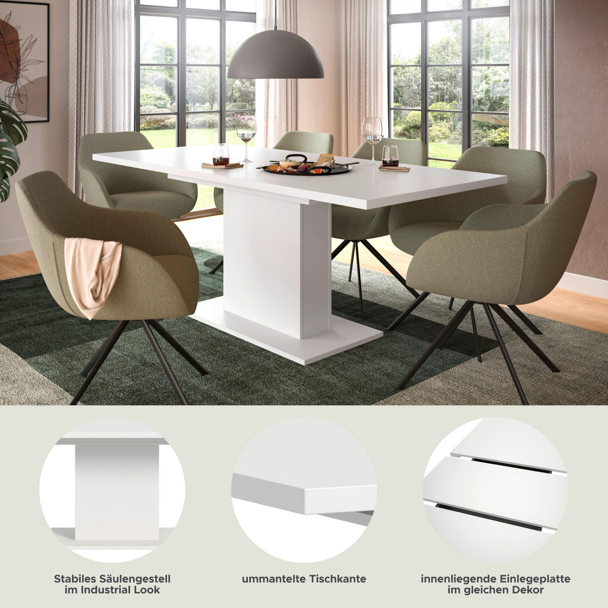 ESSTISCH MOTION (B/H/T: ca. 150/76/90 cm) in Weiß/weiß - Weiß, Holzwerkstoff (90/150/76cm)