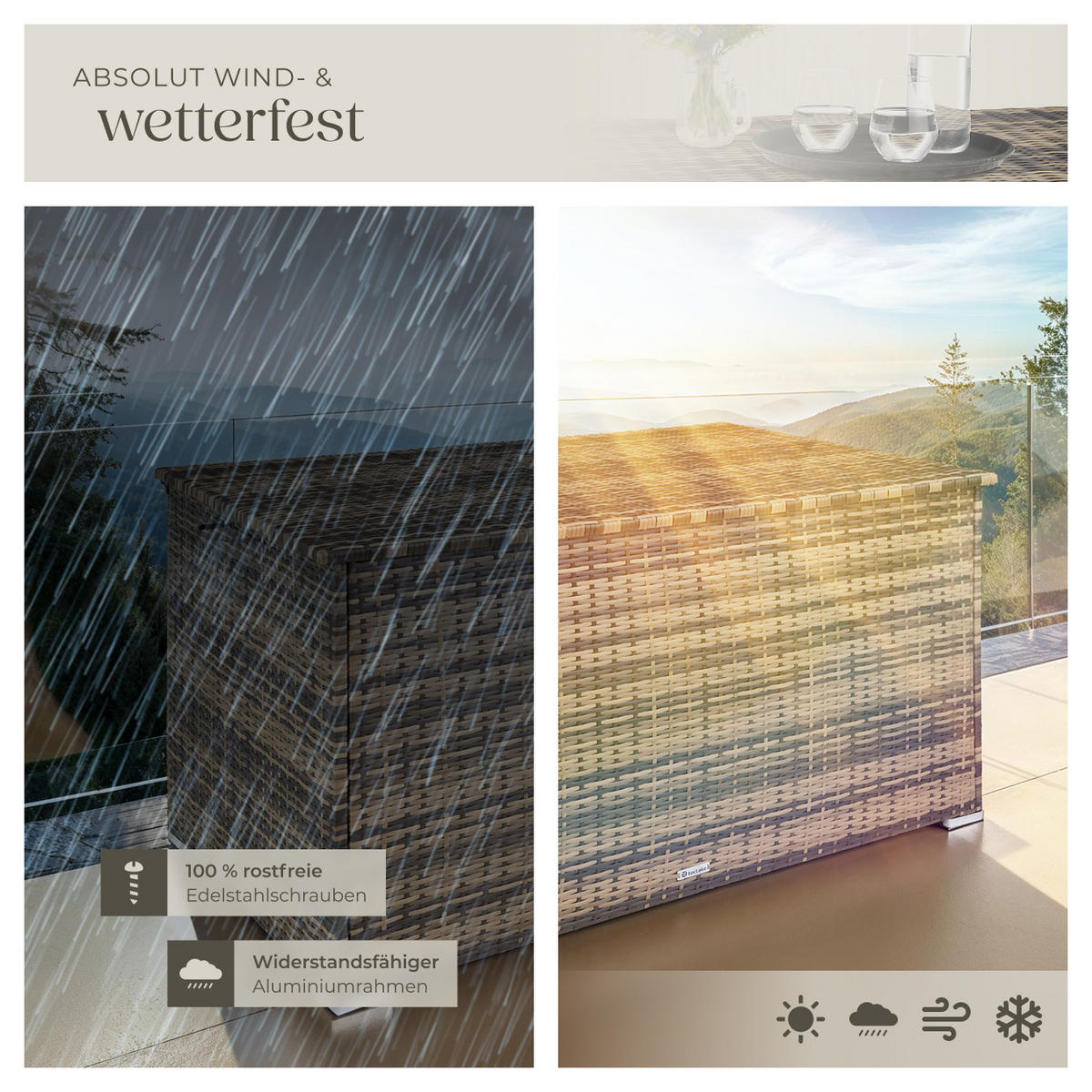 AUFLAGENBOX Oslo,145 x 82,5 x 79,5 cm,natur - Naturfarben, Kunststoff (82.5/79.5/145cm) - tectake