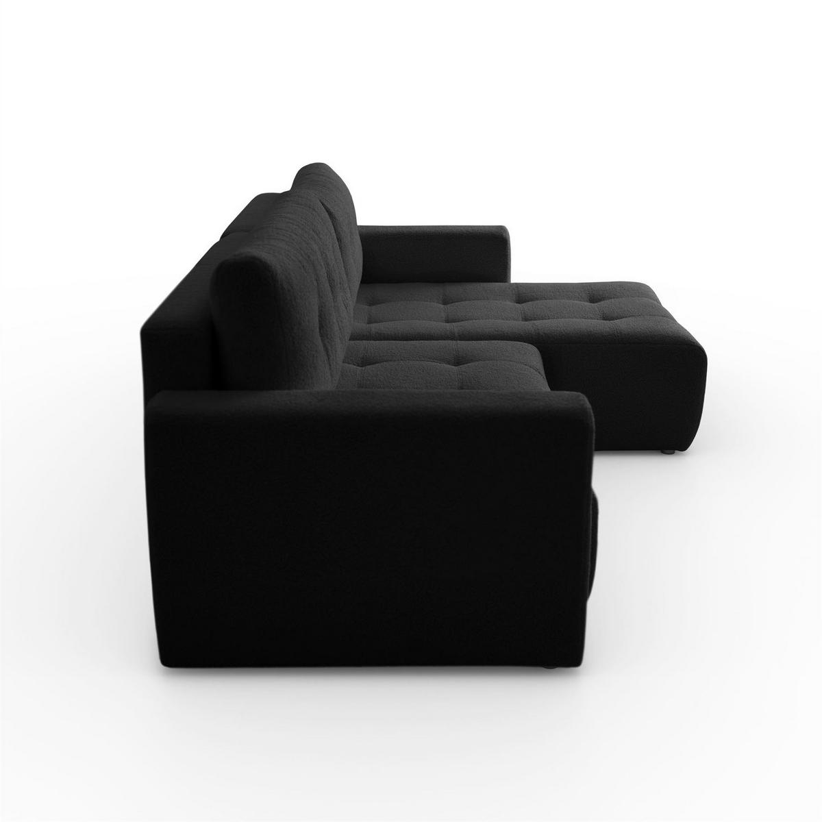 ECKSOFA VIENNA Stil Bettkasten und Funktionalität Bouclé Schwarz Rechts - Schwarz, Holz (261/143cm) - Kaiser Möbel