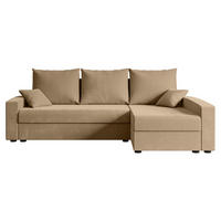 ECKSOFA mit Schlaffunktion und Bettkasten ALESIA-L 231x140x90 cm Beige Velours - Beige/Silberfarben, Holzwerkstoff/Kunststoff (231/140cm) - ALTDECOR