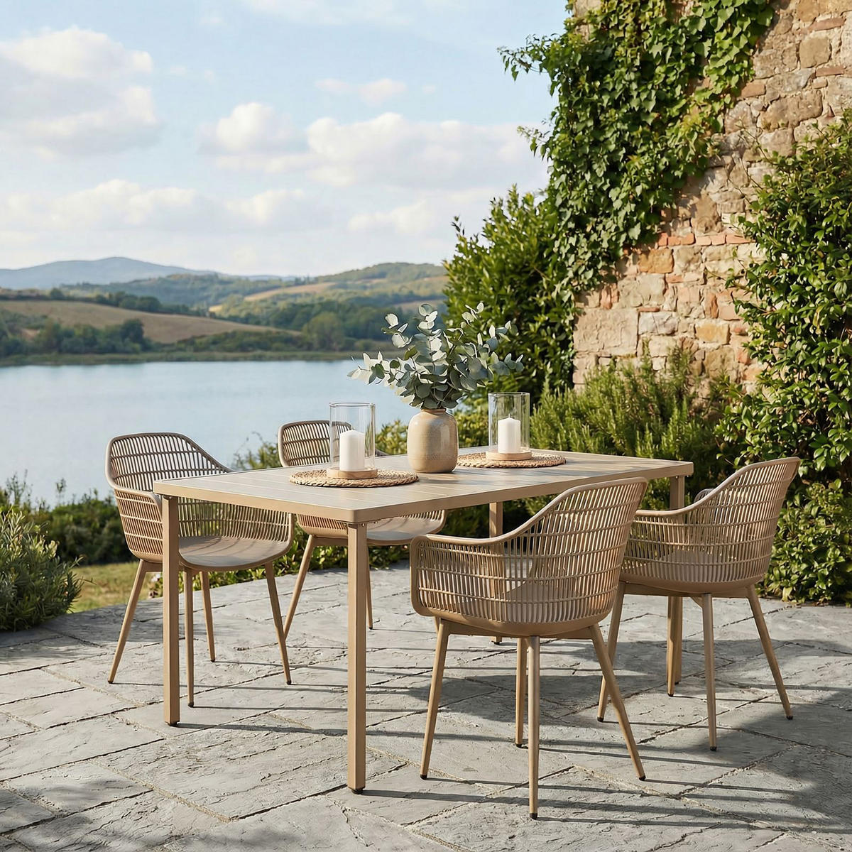 GARTENMÖBEL SET MARGHERITA 5er Set champagne - Champagner, Metall - IDIMEX