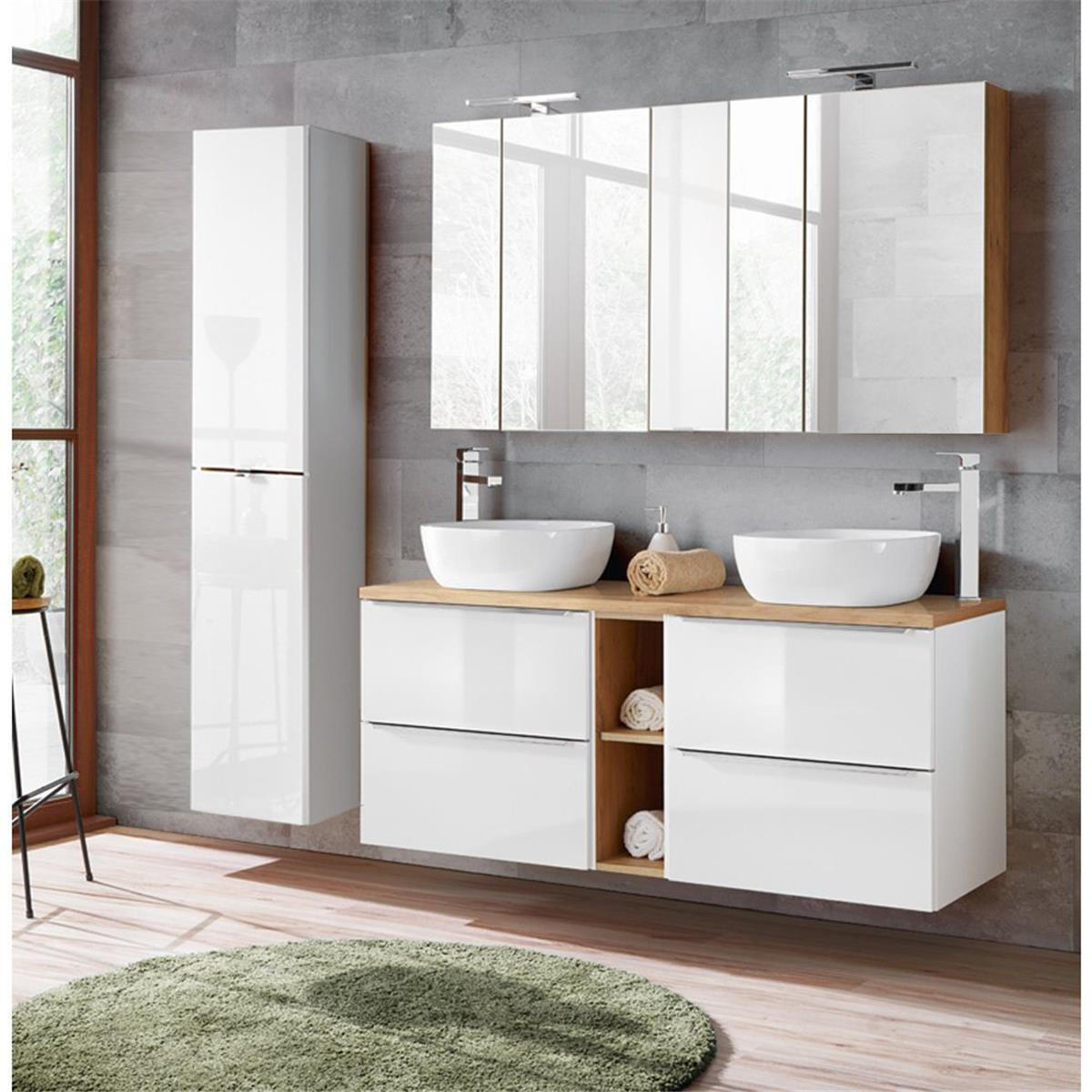 BADMÖBEL-SET 3-TLG. Toskana-56 - Weiß, Holzwerkstoff (195/190/46cm) - Lomado