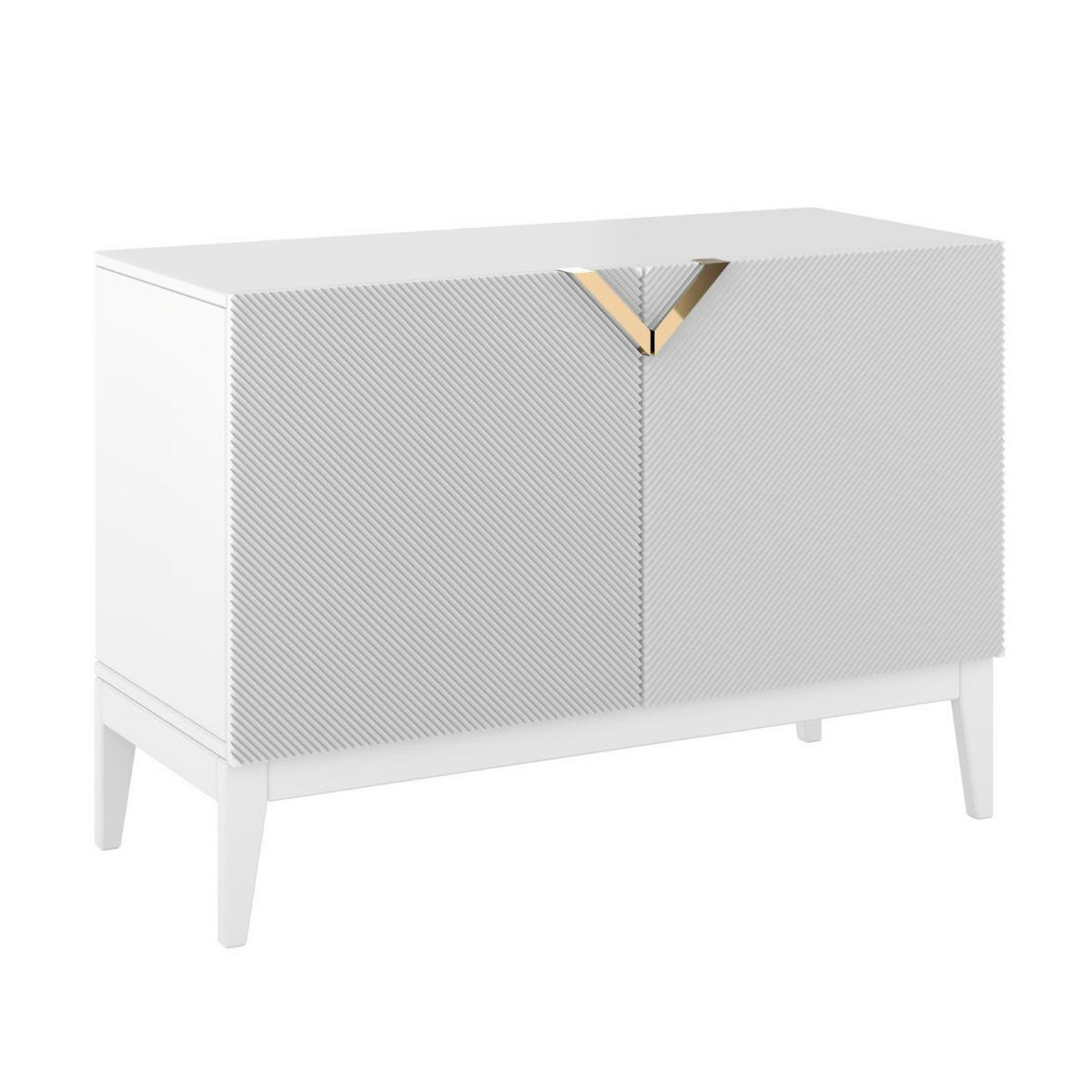 SIDEBOARD Demi 2D Long, Weiß-Gold, Mit Gefrästen Fronten, Massive Buche - Weiß, Holz/Holzwerkstoff (100.5/70/42cm) - Visby