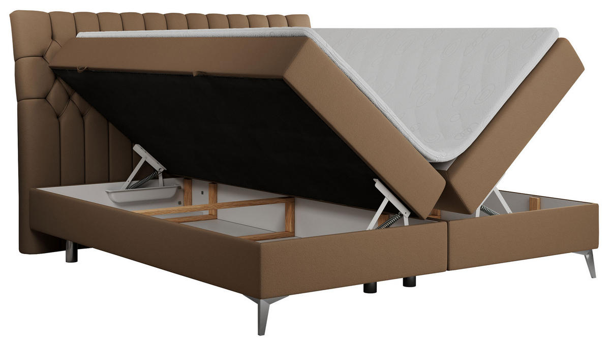 BOXBETT MILEN 180/200 Braun Kunstleder - H4 - Braun, Holz/Textil (180/200cm) - MKS
