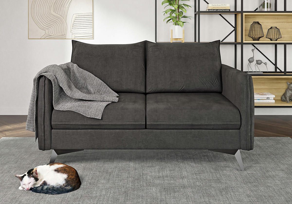 SITZGARNITUR 3+2+1 Pulse Graphit Luxusmikrofaser - Graphitfarben/Schwarz, Holz/Textil (199/86/91cm) - S-Style Möbel