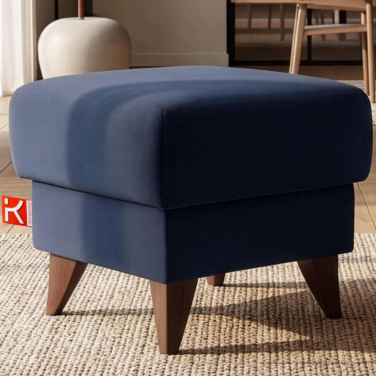 HOCKER GUSTAVO Fußstütze, Velours, Dunkelblau - Dunkelblau, Holz/Holzwerkstoff (53/49/53cm) - KONSIMO®