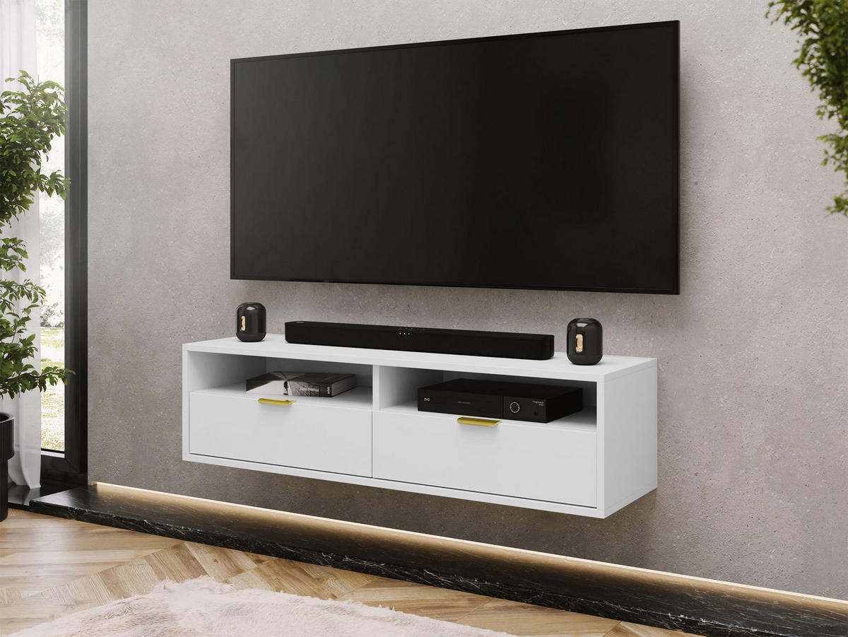TV-LOWBOARD Queen 140 - Goldfarben/Weiß, Holzwerkstoff/Metall (140/35/33cm) - MIRJAN24