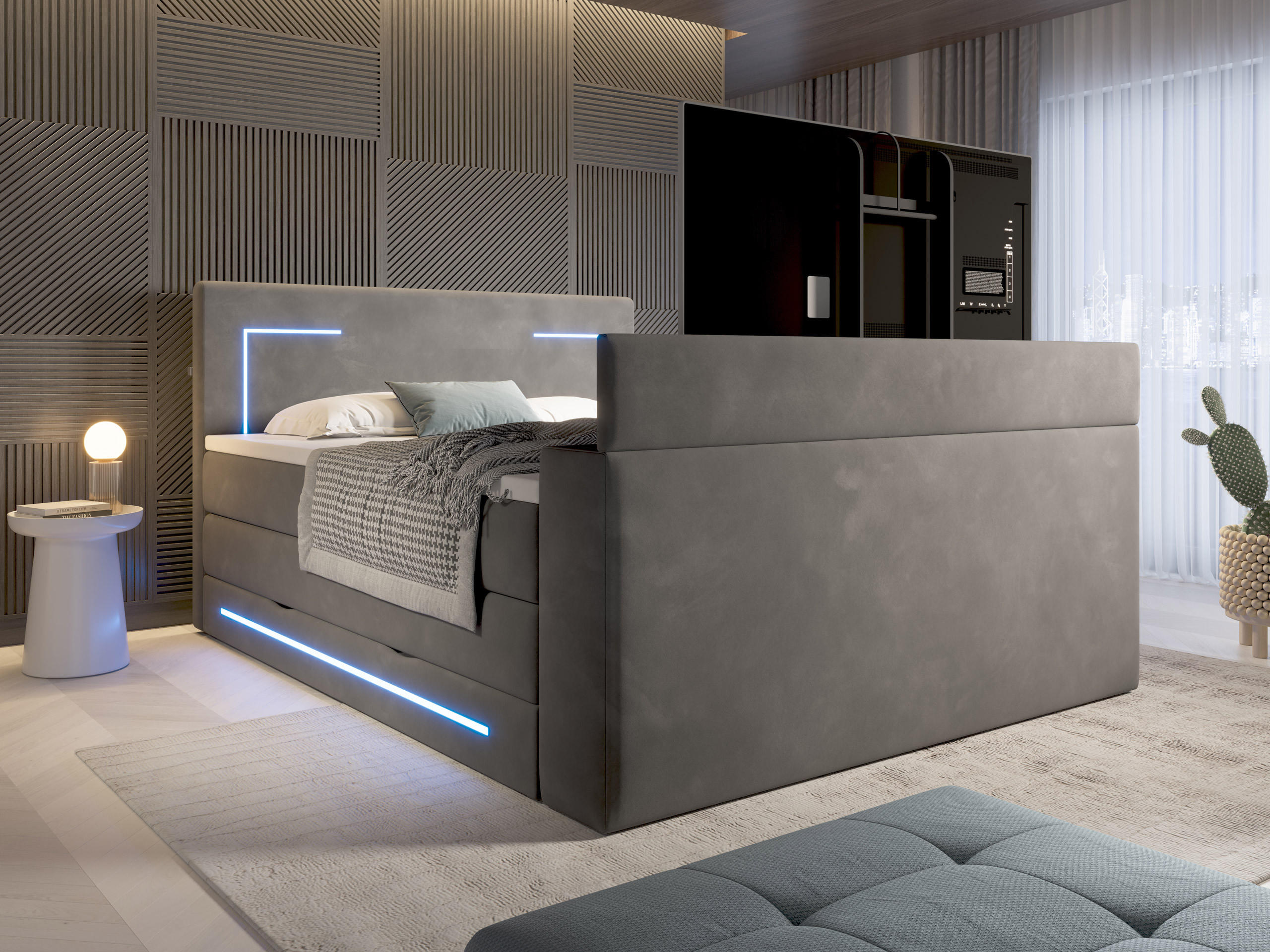 Thumbnail - wonello Boxspringbett, Anthrazit, Textil, H3, 7-Zonen, Höhe ca. 19 cm, 180x200 cm, Schlafzimmer, Betten, Boxspringbetten
