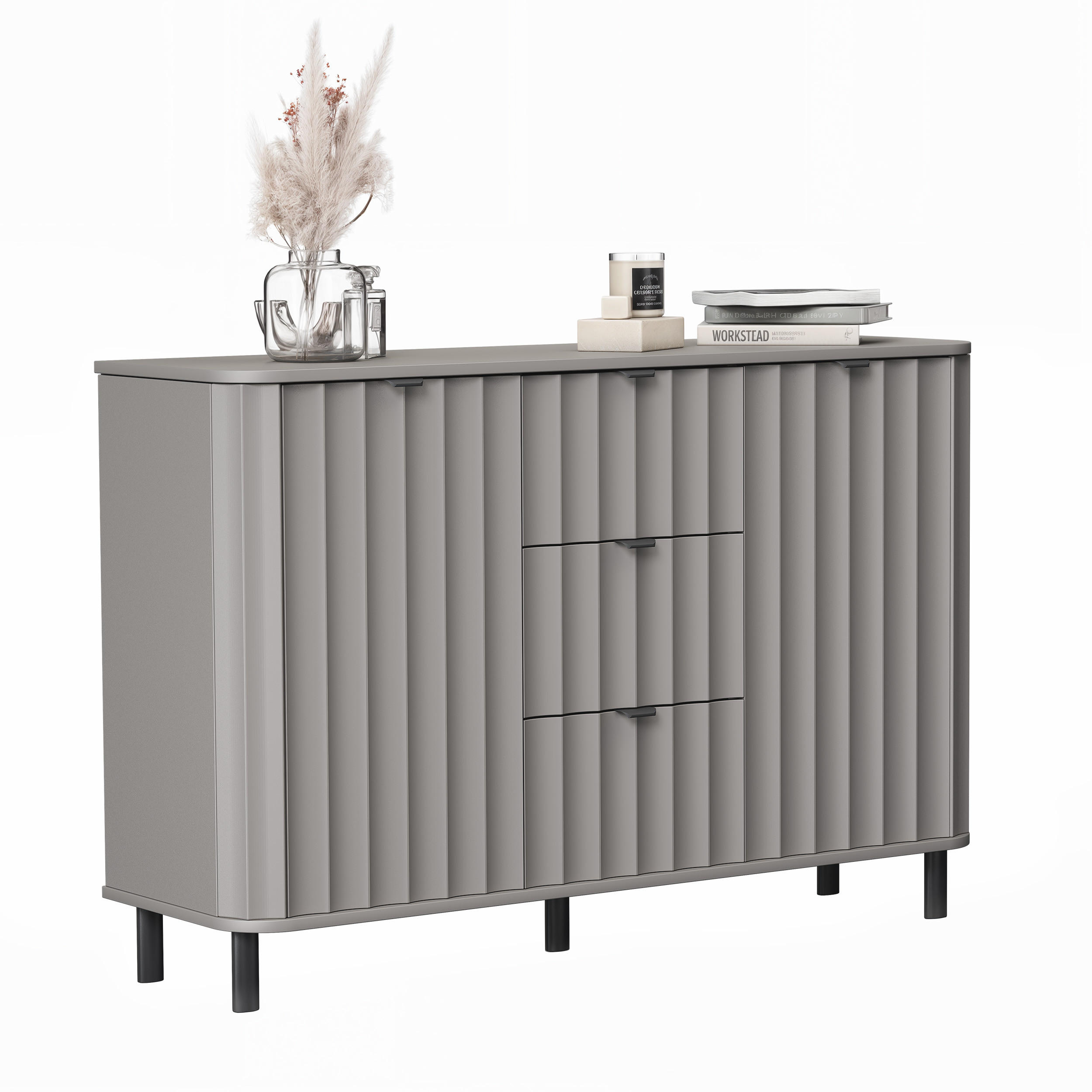 KOMMODE VITA 137 cm, Schublade(n) Lehmgrau - Schwarz/Grau, Holzwerkstoff/Metall (137.2/91/40.5cm) - Idohome