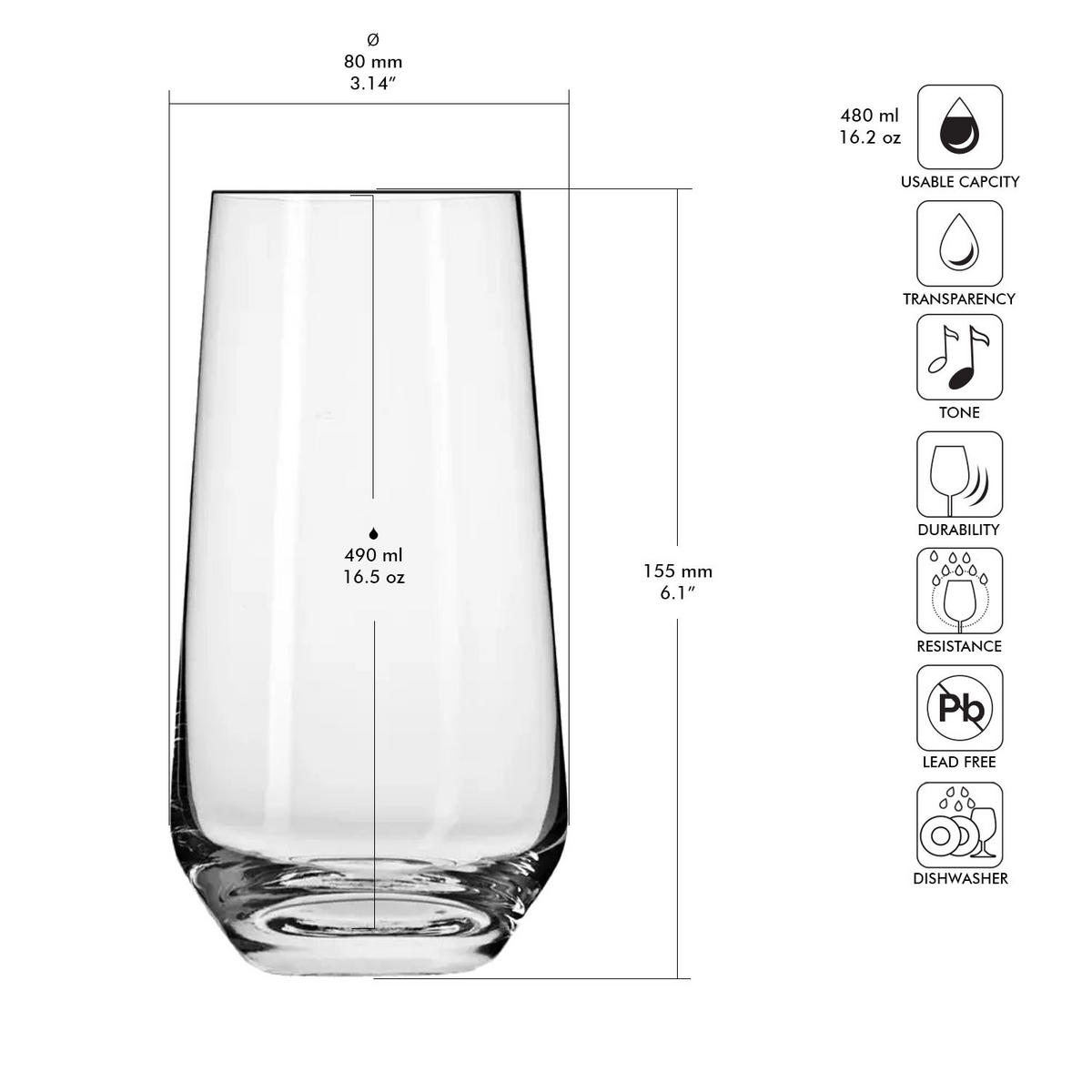 LONGDRINKGLÄSER, 6er-Set, 490 ML - Transparent, Glas (0.48L) - Krosno Glass