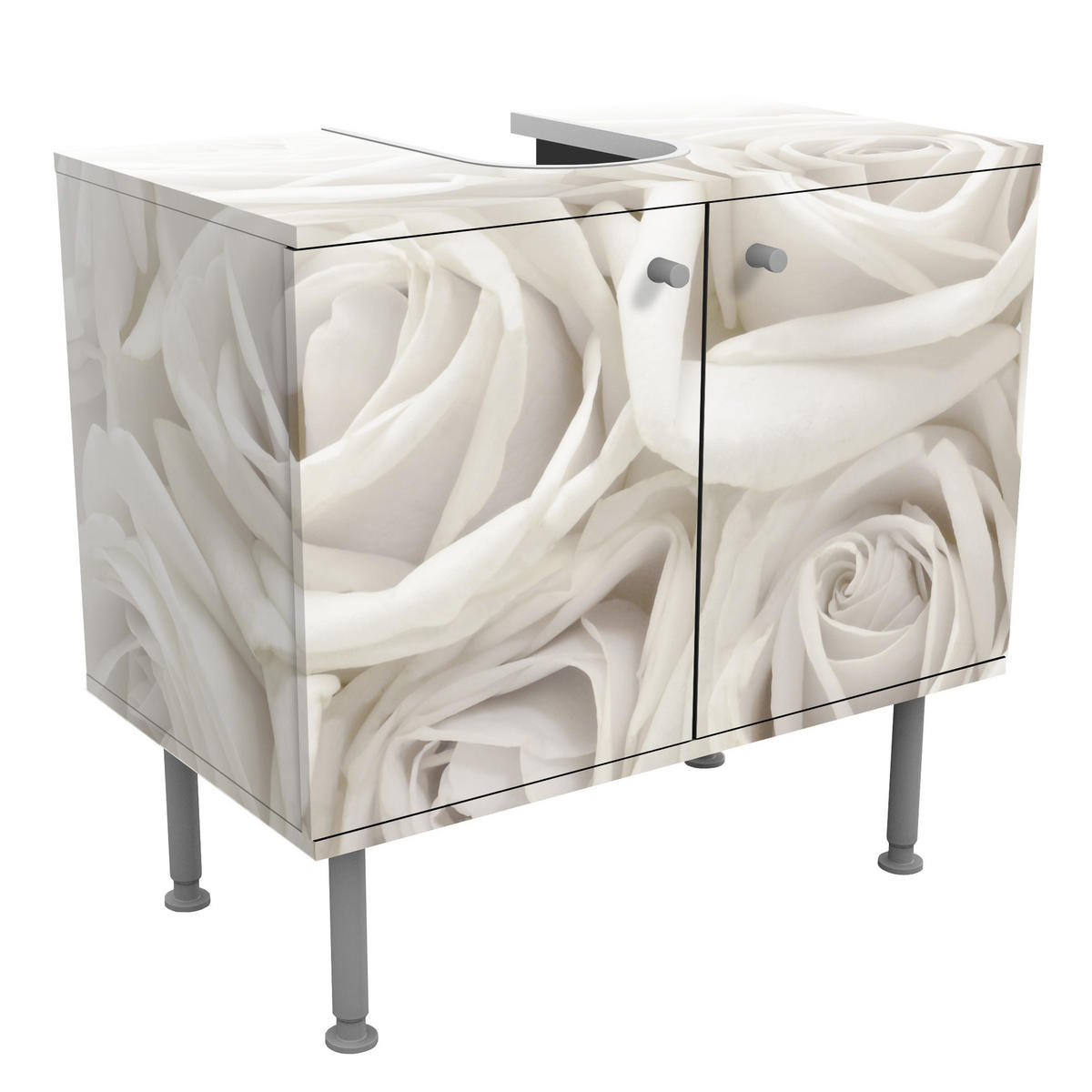 WASCHBECKENUNTERSCHRANK Weiße Rosen 60/55/35 cm - Beige, Holzwerkstoff (60/55/35cm) - Bilderwelten