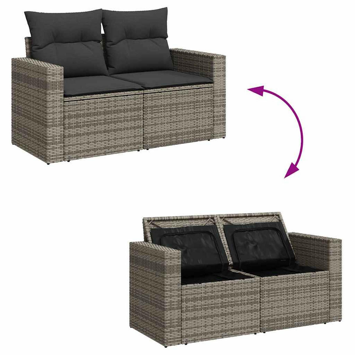 GARTEN-SOFAGARNITUR 6-TLG. Mit Kissen Grau Poly Rattan - Grau, Kunststoff - vidaXL