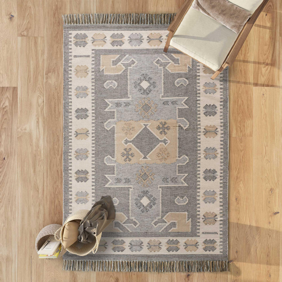 HANDWEBTEPPICH Grau Chandia 80/120 cm - Beige/Multicolor, Naturmaterialien (80/120cm) - Atticgo