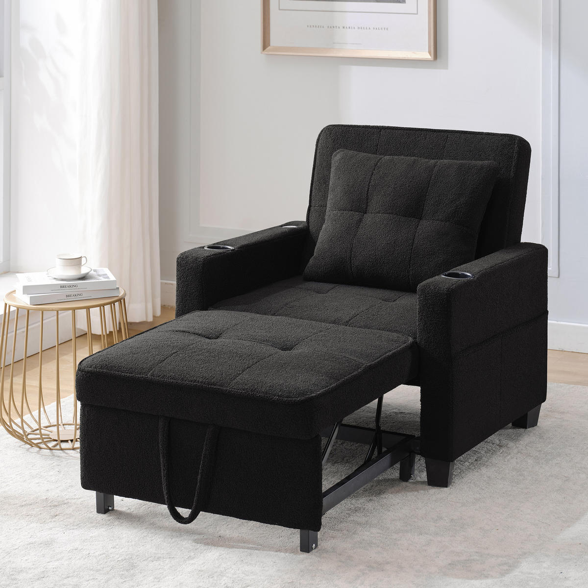 RELAXSESSEL 87/74/84 cm Schwarz mit Getränkehaltern und USB Anschluss - Schwarz, Textil (74/84/87cm) - Oxeza