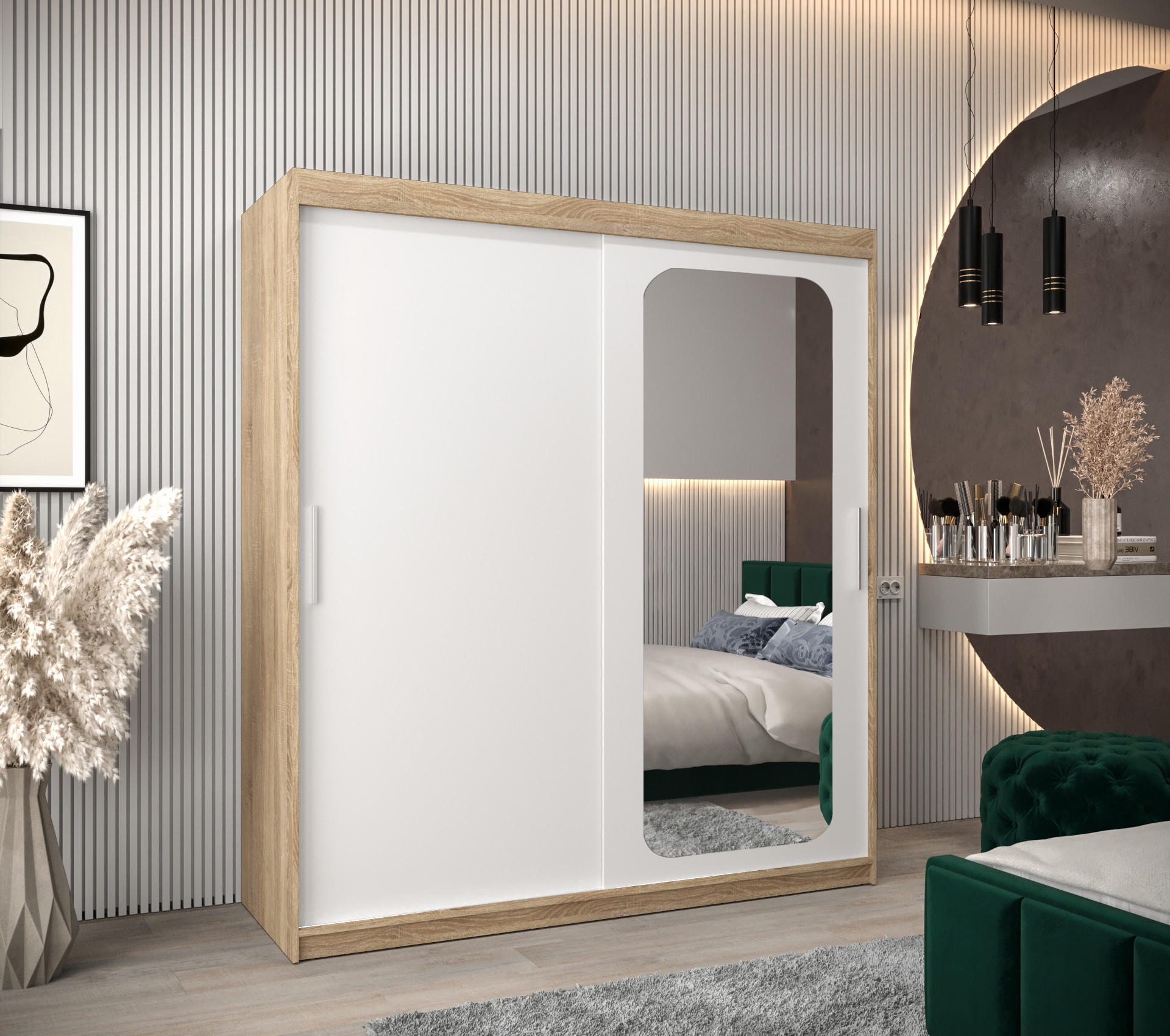 SCHWEBETÜRENSCHRANK 200/180/62 2-türig - Silberfarben/Weiß, Holz/Kunststoff (180/200/62cm) - Abiks Möbel