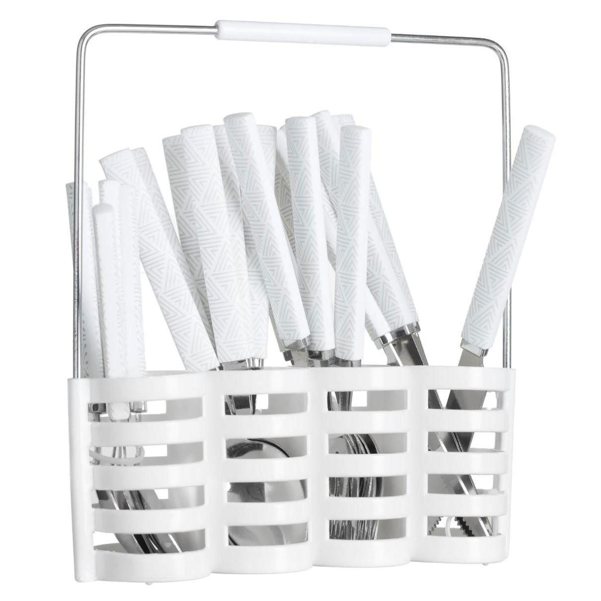BESTECKSET für 6 Personen mit Ständer Weiß 22/7/25 cm - Weiß, Metall - Secret de Gourmet