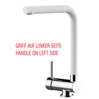 VORFENSTER-KÜCHENARMATUR, Umklappbar 6 CM, Verchromt und Weiß Granit, 360° schwenkbar, LINKER HEBEL - Weiß, Metall (20/31.3/20cm) - VIZIO