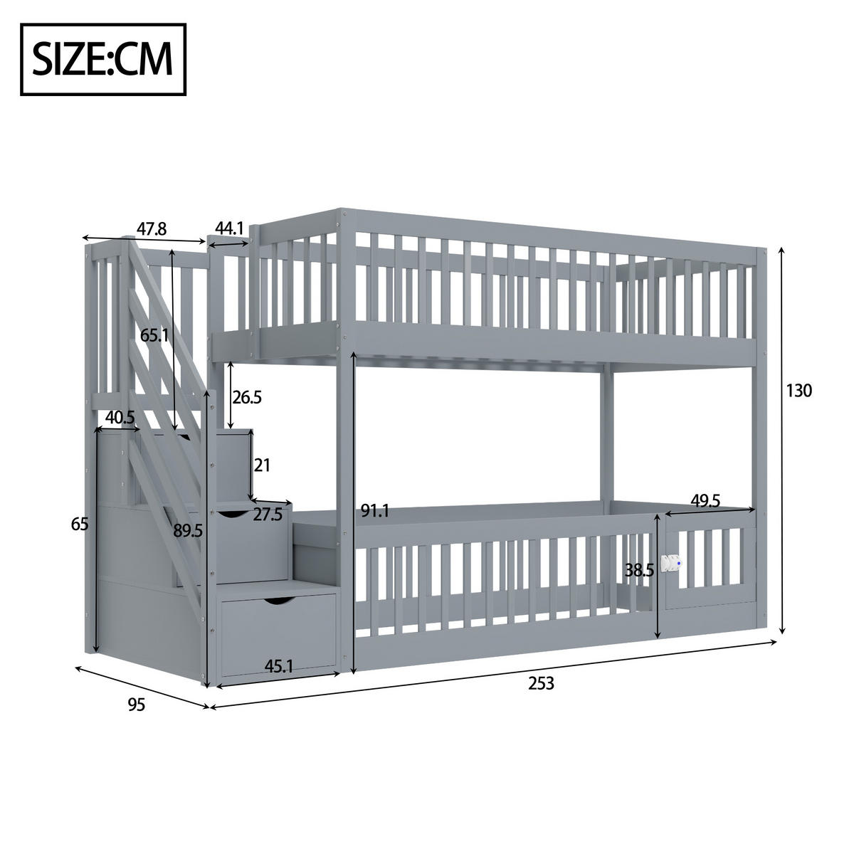 BETT Etagenbett 90x200 Grau/Weiß - Grau, Holz (90/200cm) - ComfortXL
