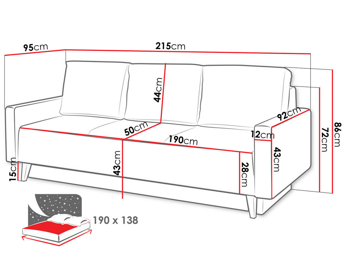 SCHLAFSOFA Oviedo - Grün, Holz/Kunststoff (215/86/95cm) - MIRJAN24