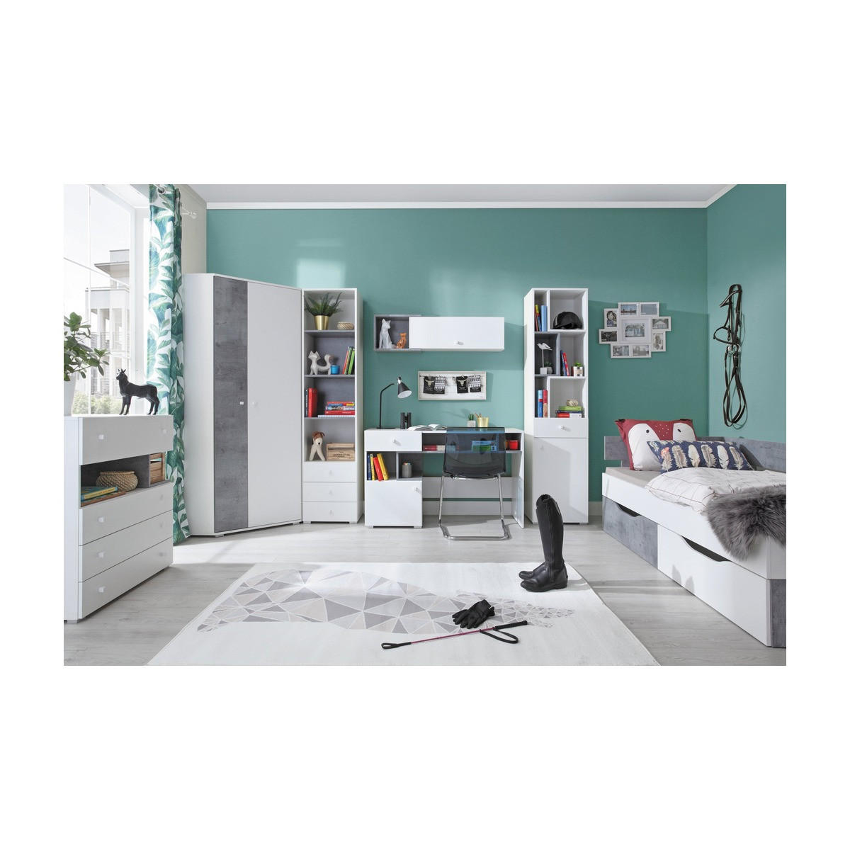 SCHLAFZIMMER Set 7-tlg. SIGMA System – Weiß / Grau - Weiß, Holzwerkstoff (90/190/90cm) - hi-markt