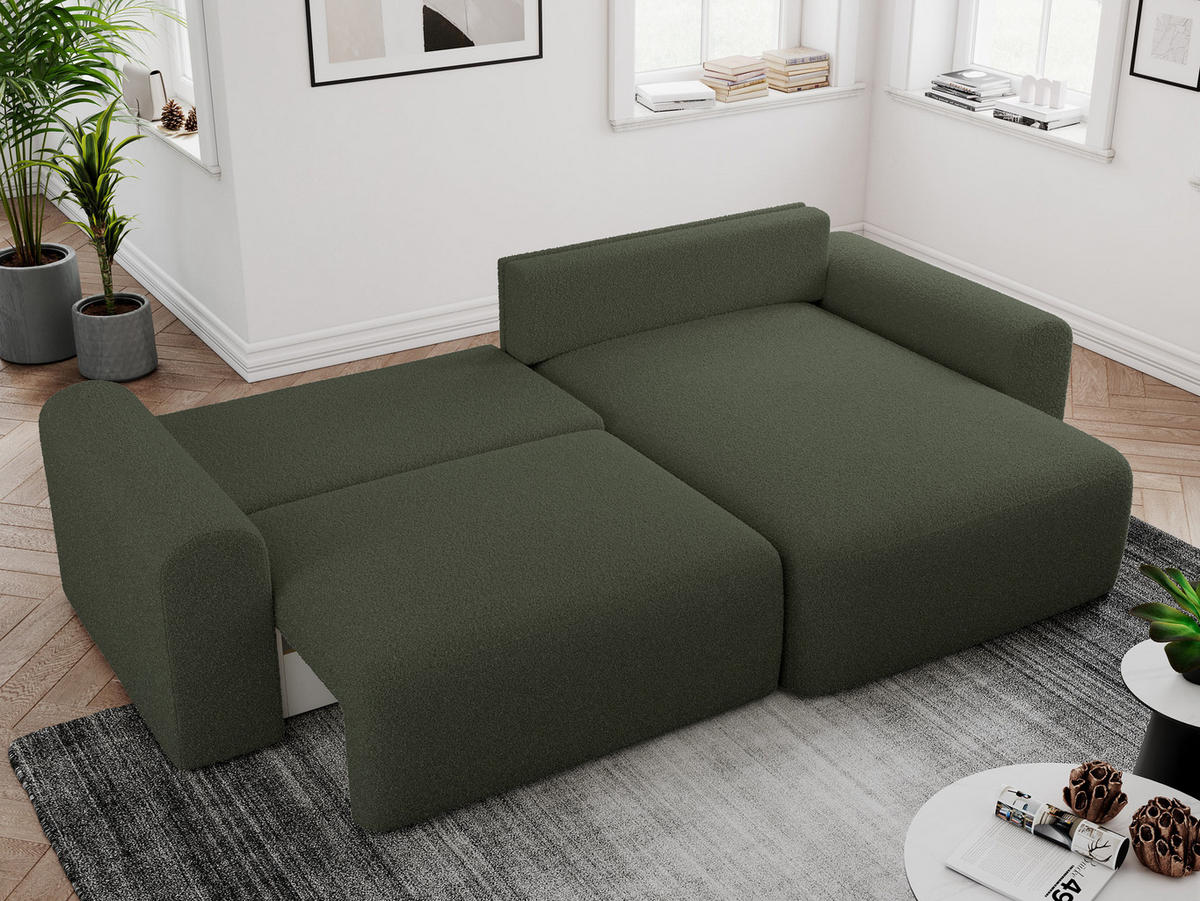 ECKSOFA NELSON Grün Boucle - Schwarz/Grün, Kunststoff/Textil (274/152cm) - MKS