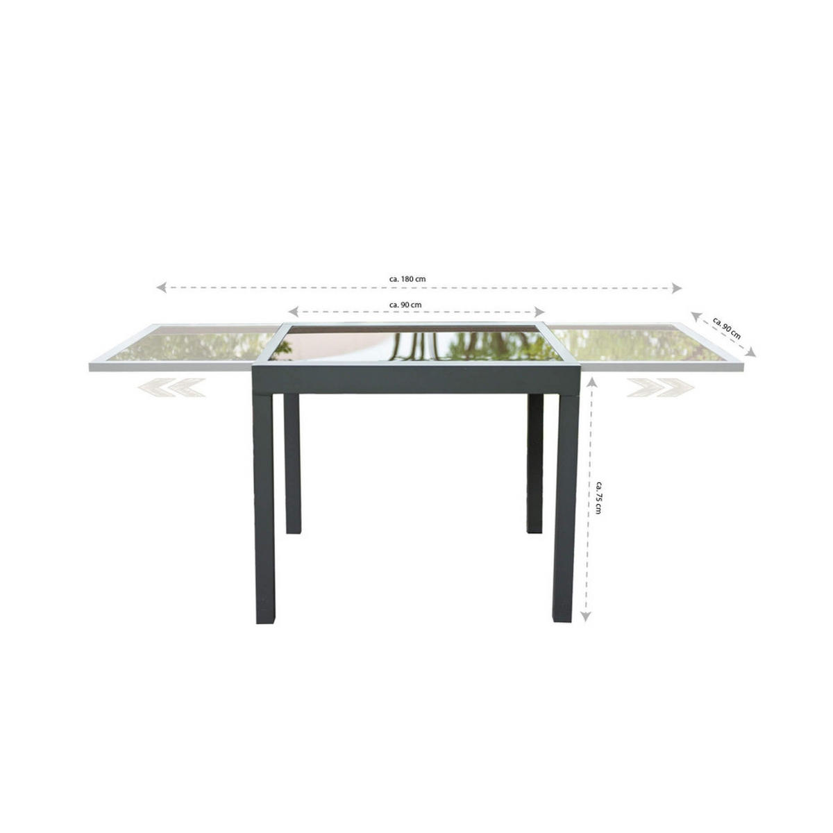 SITZGRUPPE VERANO MADERA - 3 tlg. - Anthrazit/Hellgrau, Glas/Metall - Home Deluxe