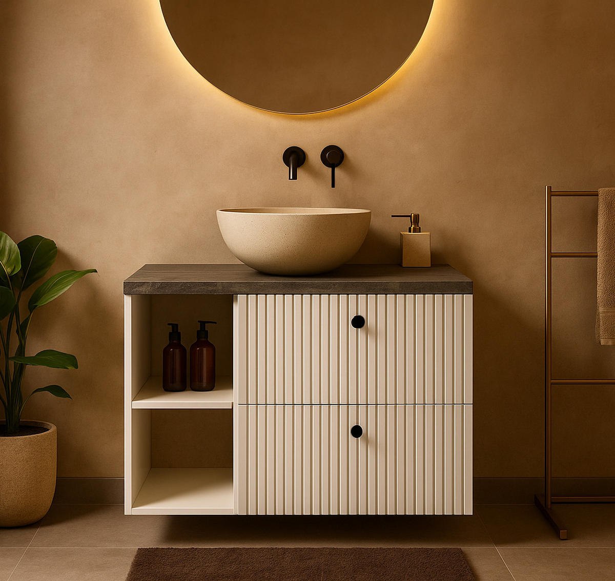 WASCHBECKENUNTERSCHRANK Saros 2 Schubladen Weiß - 90 x 45 x 61 cm - Weiß, Holz (90/61/45cm) - Badplaats