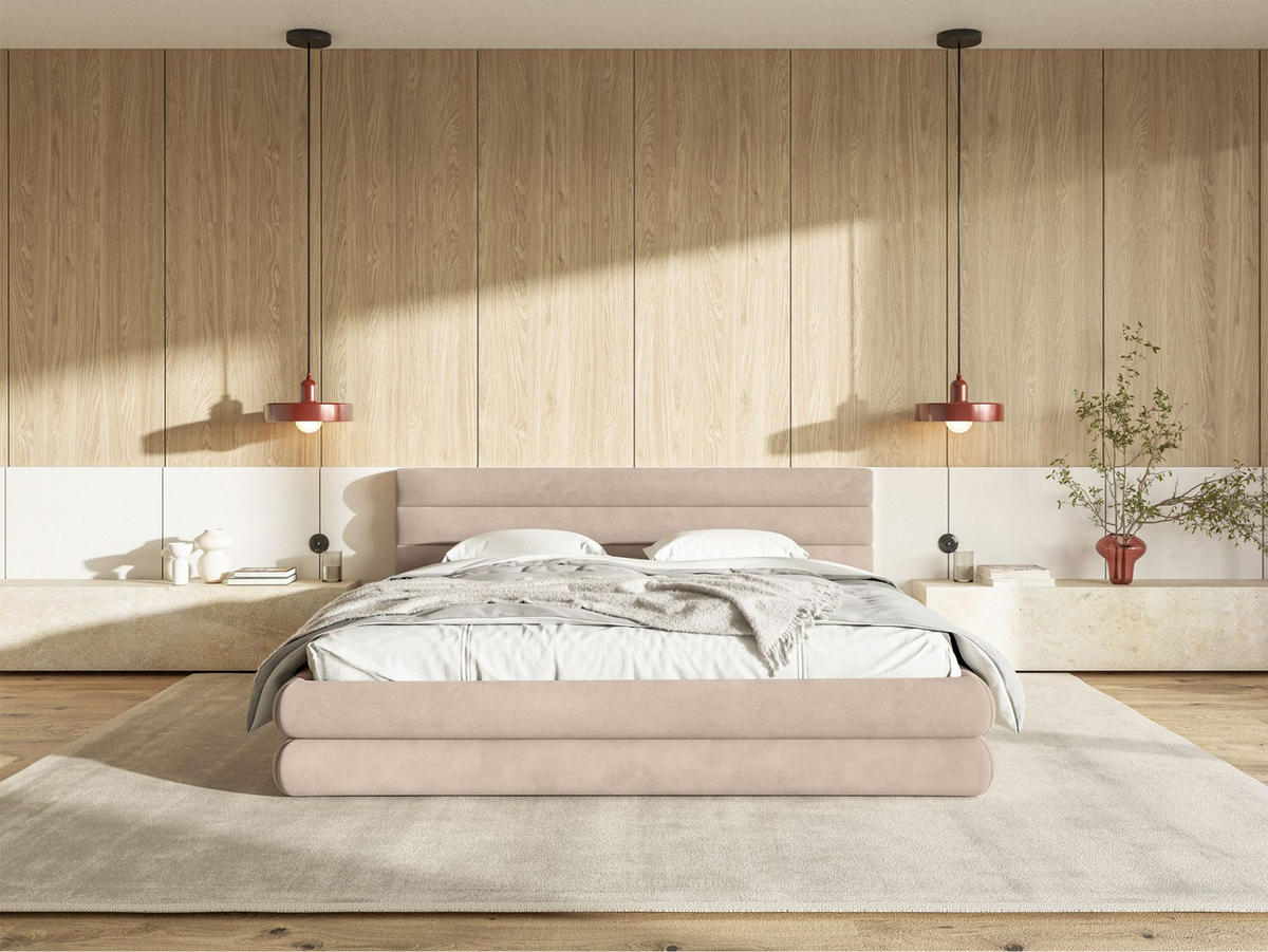 POLSTERBETT Alegre Beige Samt 180x200 cm - Beige/Schwarz, Holz/Textil (180/200cm) - Selsey