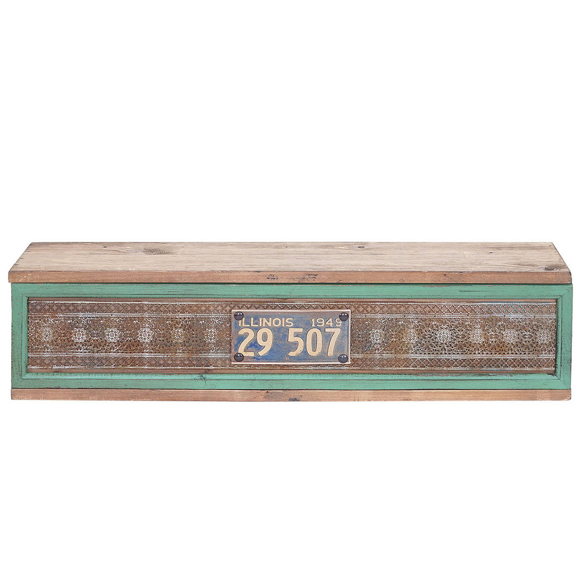 WANDREGAL 65x16x13cm Tanne Holz massiv Vintage Patchwork - Naturfarben, Metall (16/65/13cm) - BERLINLODGE