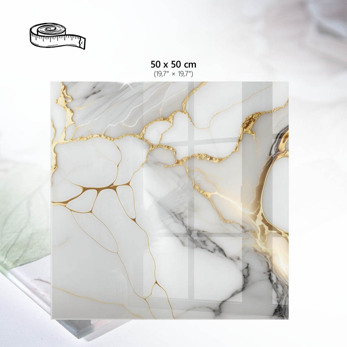 TISCHPLATTE 50x50 cm – Abstrakter Marmor - Creme, Glas (50/50/0.4cm) - Wallfluent