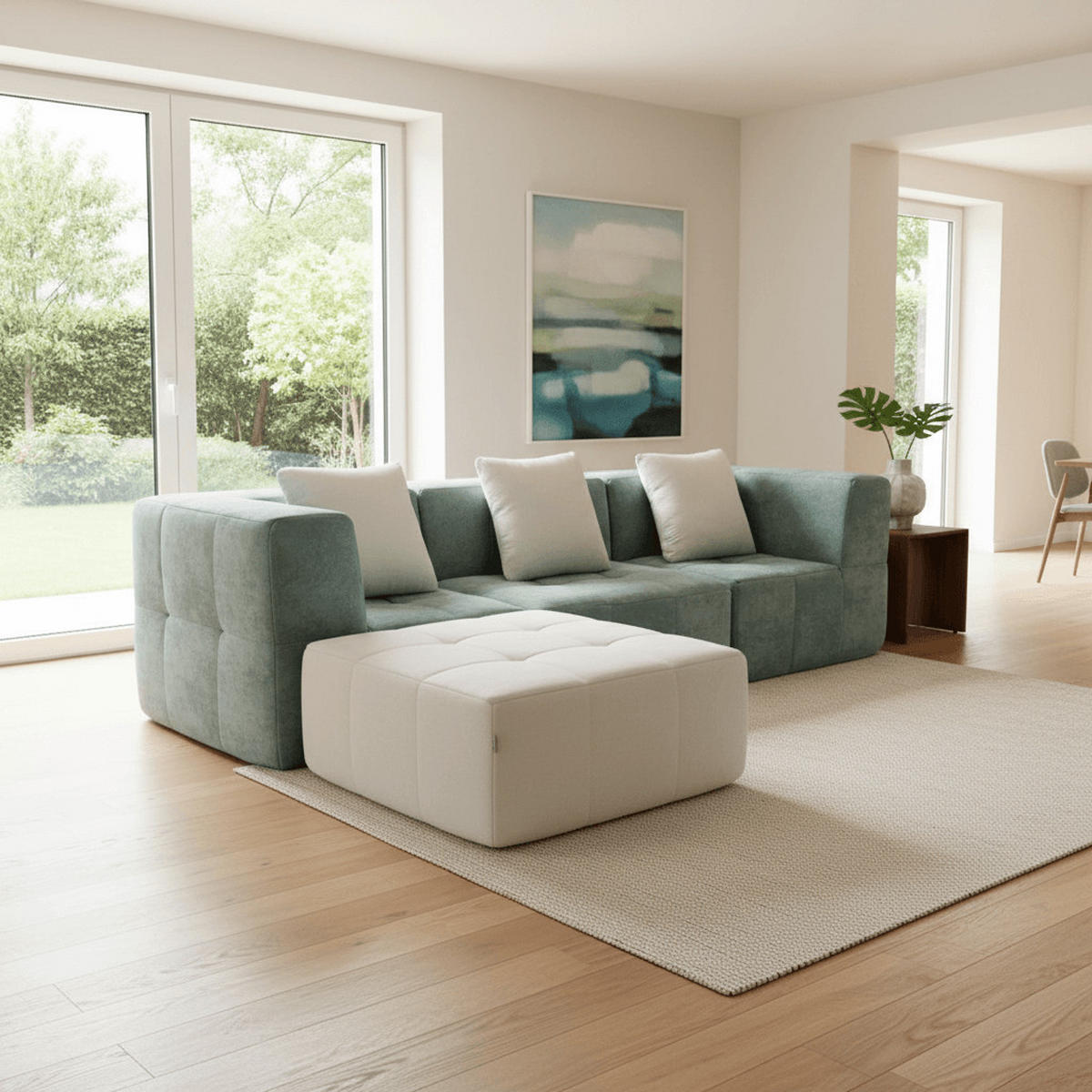 ECKSOFA Eden Komplett Salbei Weiß 3-Sitzer - Salbeigrün, Textil (272/71/92cm) - COCO Living