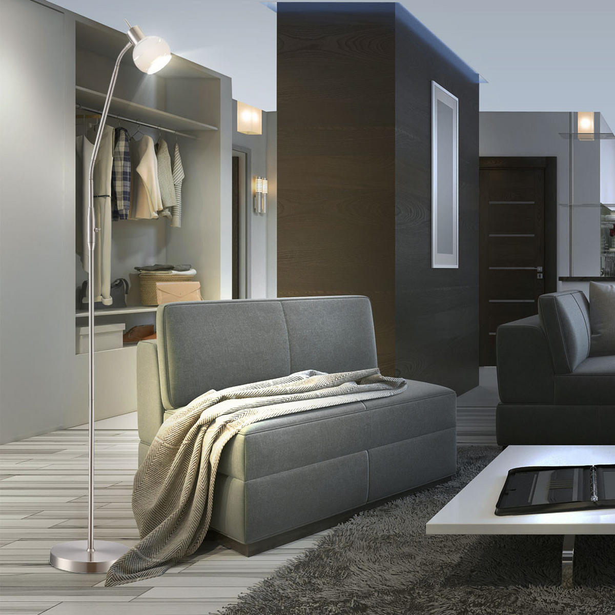 LED STEHLEUCHTE ELLIOTT Silber Metall Glas - Silberfarben, Glas (49/49/145cm) - Globo Lighting