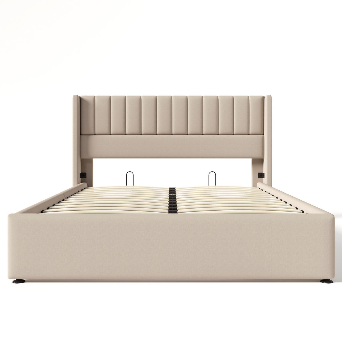 POLSTERBETT 160/200 cm Beige aus Leinen mit Bettkasten - Beige, Textil (160/200cm) - OKMYHOME