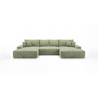 WOHNLANDSCHAFT VERONA U-Form hellgrün Cord Poso 47 - Schlaffunktion, Bettkasten - Hellgrün, Textil (385/86/185cm) - Cornero
