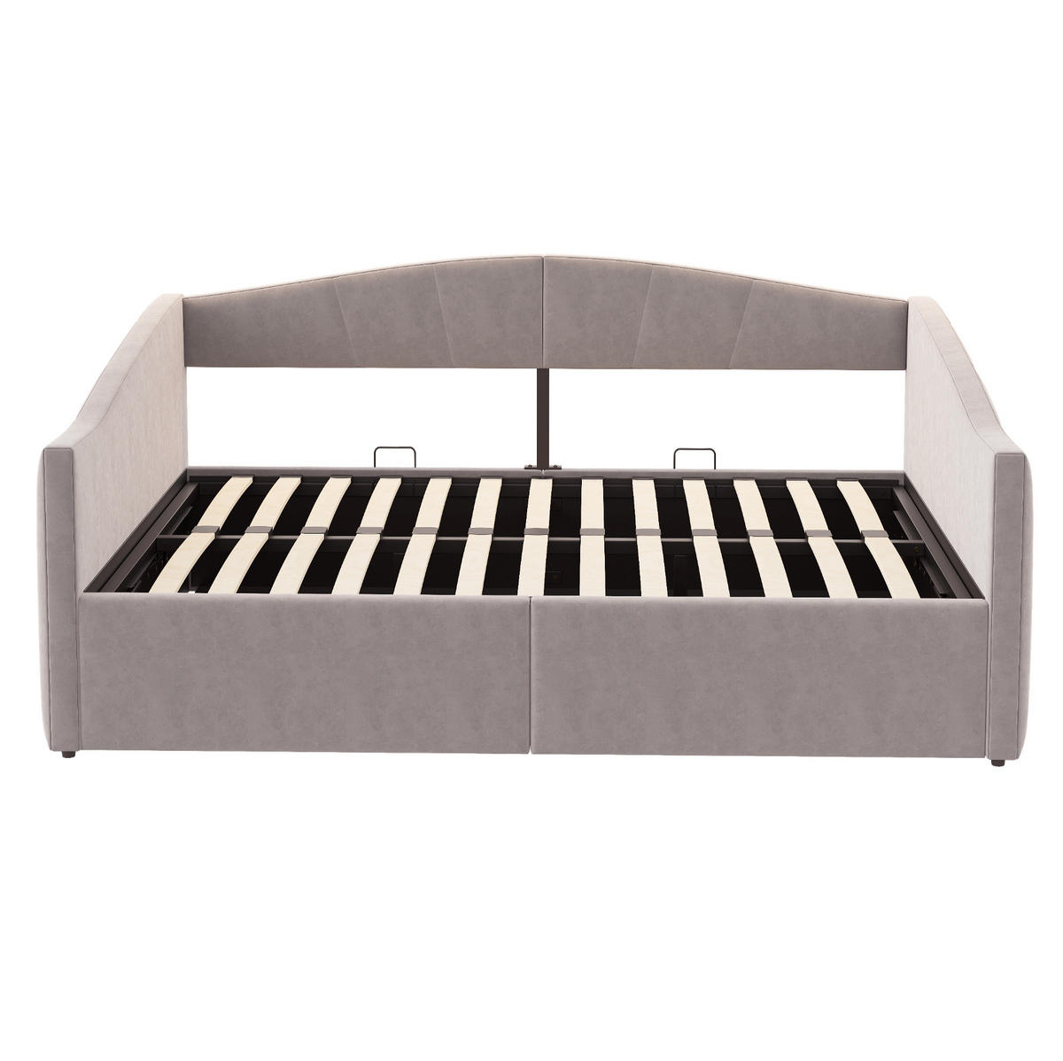 POLSTERBETT Schlafsofa 140/200 cm mit hydraulischem Bettkasten, Lattenrost, Armlehnen und Samtbezug, Hellgrau - Hellgrau, Leder (140/200cm) - Redom