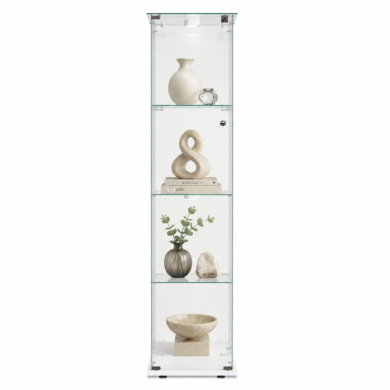 LED-VITRINE, 4-stufig mit Einzeltür, Weißrahmen - Weiß, Glas (39.8/163/35cm) - Joyfair