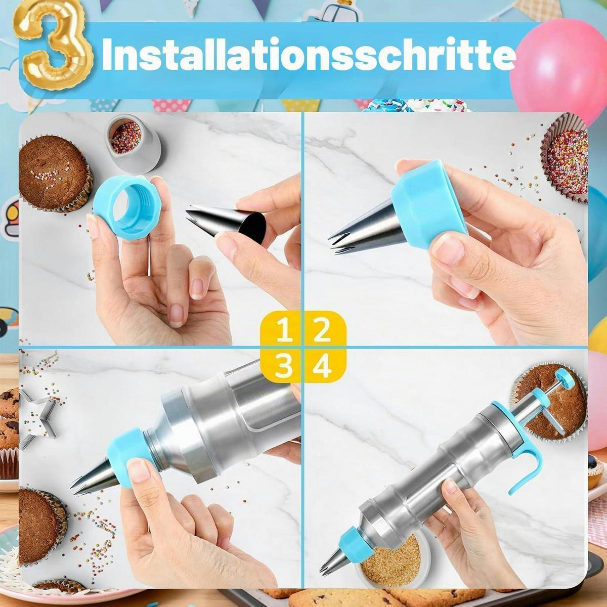 KUCHENDEKORATIONSSET Spritzpistole Edelstahl Blau - Blau, Metall (8.5/1/28.4cm)