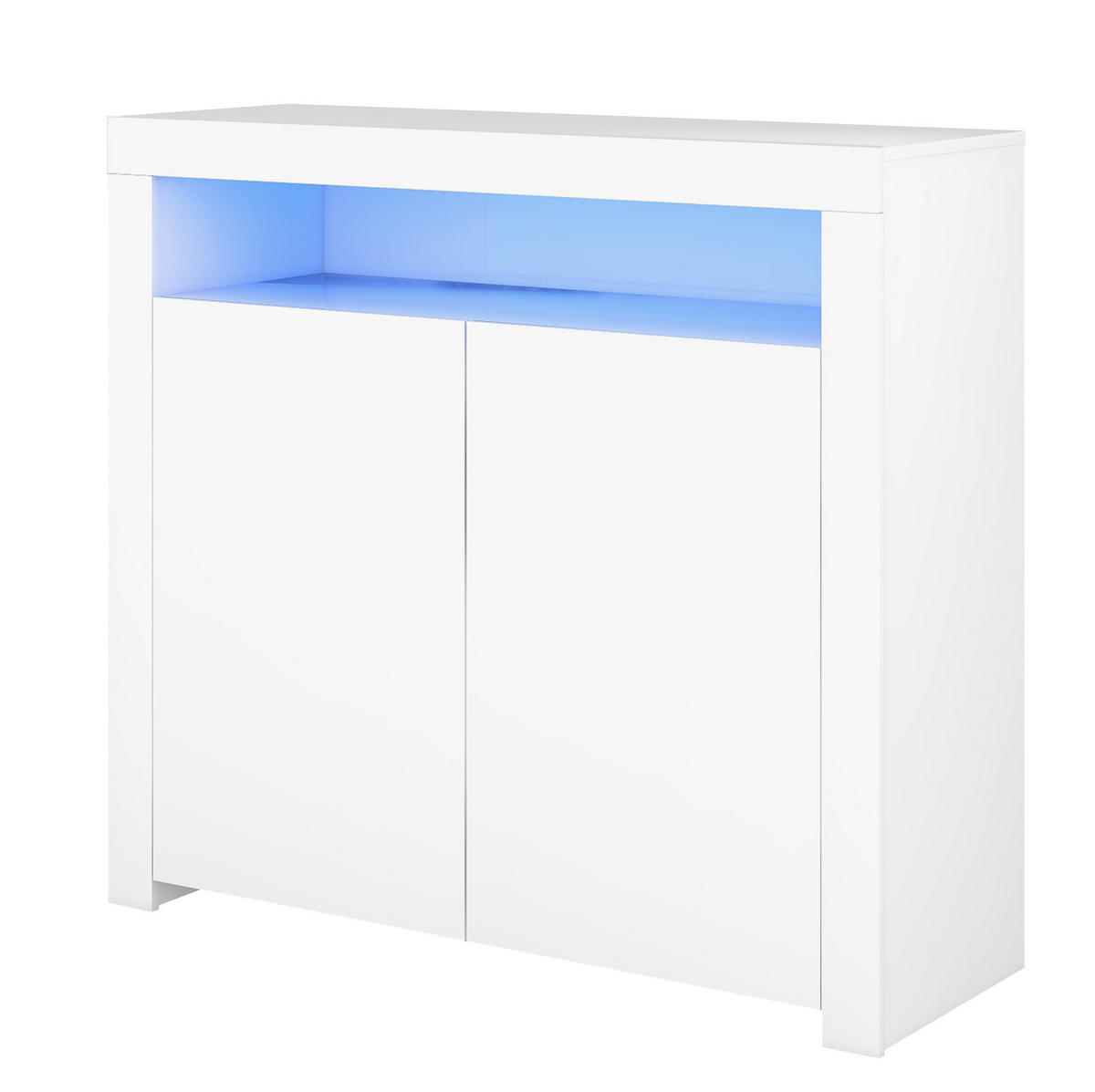 SIDEBOARD aus MDF 108x40x92 cm Weiß mit LED-Beleuchtung, USB-Anschluss und Hochglanzfront - Weiß, Holzwerkstoff (108/92/40cm) - Modfu